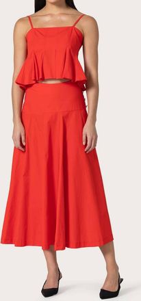 Lusana Karla Pleated Flared Hem Top In Crimson