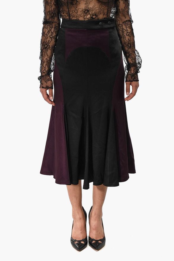 Gonna Midi Svasata in Satin Bicolore Off-White