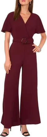 Vince Camuto Open Back Wide Leg Belted Jumpsuit in Crisp Merlot at Nordstrom, Size Medium