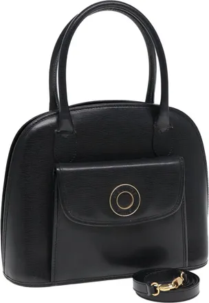 Celine Circle Logo Leather Black Leather Handbag (Pre-Owned)
