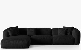 MICADONI Modulares 4-Sitzer Design Ecksofa Martina - Strukturstoff Schwarz