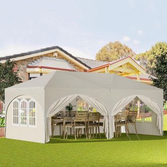 Woltu Woltu - 3m x 6m Pop Up Gazebo With Sides Outdoor Garden Height Adjustable Party Tent, Beige