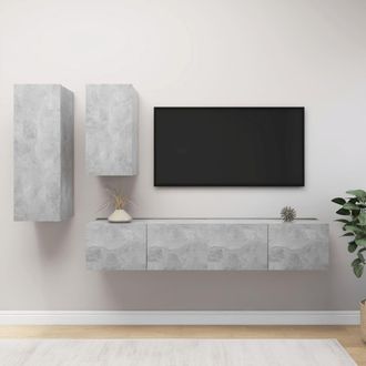 vidaXL Vidaxl - Set Muebles De Sal&oacute;n Tv 4 Pzas Madera Ingenier&iacute;a Gris Hormig&oacute;n