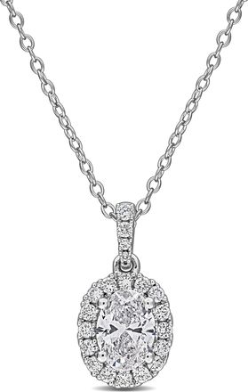 Mimi & Max Created Forever Lab-Grown Diamond Halo Necklace Sterling Silver 7/8 - 1 1/4ct TDW