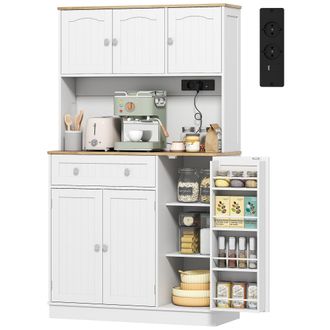 HOMCOM Homcom Credenza Da Cucina Alta Rustica 173 Cm Con Stazione Di Ricarica, Bianco