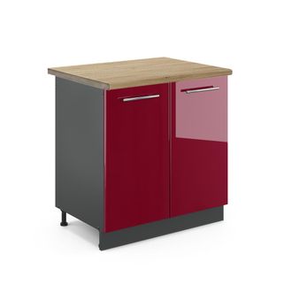 Vicco Armario Bajo Para Fregadero Fame-line, Rojo Burdeos Alto Brillo, 80 Cm, Et Roble Vicco