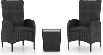 vidaXL Mesa Y Sillas De Jard&iacute;n 3 Piezas Rat&aacute;n Sint&eacute;tico Y Vidrio Negro Vidaxl