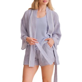 Fleur't Coastal Travel Short Pajamas & Robe Set in Coastal Stripe at Nordstrom, Size Small