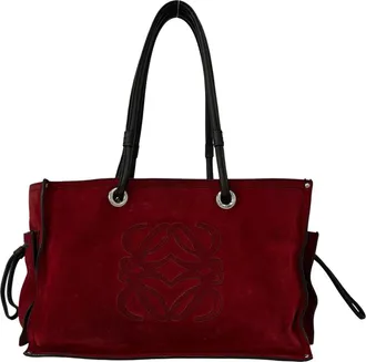 Loewe Brown Red Color Suede Leather Handbag Shoulder Bag Tote Bag (Pre-Owned)