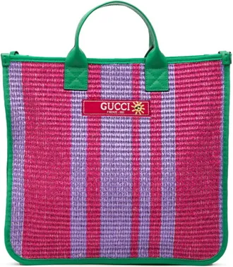 Gucci Green Purple Fabric Handbag Tote Bag (Pre-Owned)
