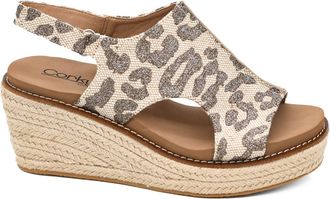 Corkys Footwear Womens K Bye Wedge Sandal In Tan Sparkle Leopard