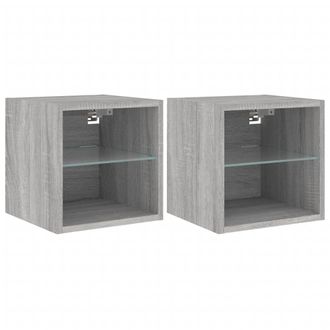 vidaXL Vidaxl - Muebles Tv De Pared Luces Led 2 Uds Gris Sonoma 30x28,5x30 Cm
