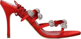 Manolo Blahnik Satijnen Stiletto Hak Sandalen - Dames - Sandalen met hakken - Rood - 39 EU - Satijn - Schoenen