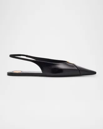 Saint Laurent Babylone Leather YSL Slingback Ballerina Flats