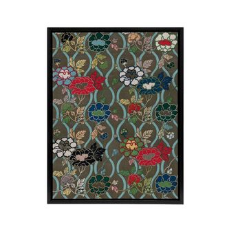 Artery8 Japanese Floral Pattern G A Audsley Black Framed Canvas Wall Art | Size: W24 x H32