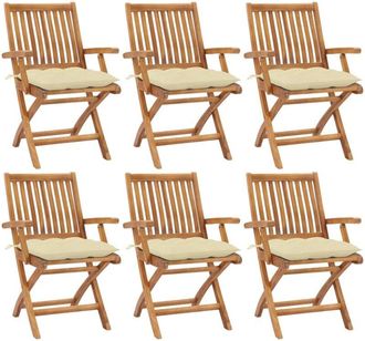 vidaXL Sillas De Jard&iacute;n Plegables 6 Uds Madera Maciza Teca Con Cojines Vidaxl