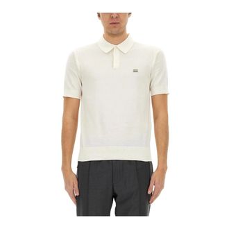 Dolce & Gabbana Polo Shirts, male, White, Size: XL Short Sleeve Knit Polo Shirt