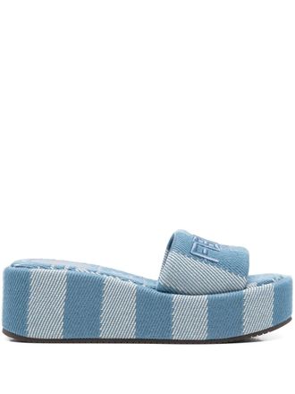 Fendi Sandali slides con ricamo - Blu