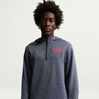 Nike Ole Miss Rebels Nike Mens NCAA Basketball Coaches Pullover Hoodie in Blue | IM2663-419