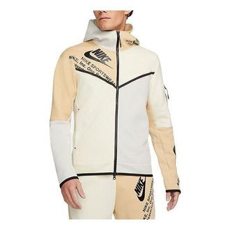 Nike Mens Nike Sportswear Tech Fleece Printing Full-Length Zipper Cardigan Jacket Light Bone DM6475-072