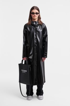 Stutterheim Mosebacke Long Print Opal Raincoat Black