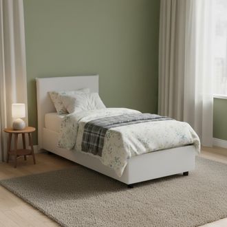 Talamo Italia Cama Individual Dbartol, Cama Contenedor Con Tapizado En Ecopiel, 100% Made In Italy, Apertura Frontal, Con Colch&oacute;n Cm 90x200 Incluido, Blanco - Dmora
