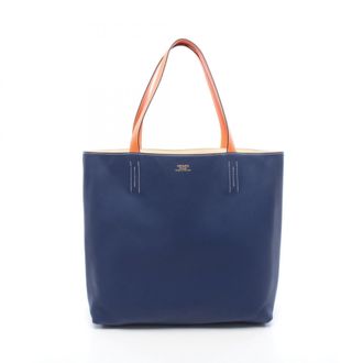 Herm&egrave;s Ivory Navy Orange Swift Leather Handbag Tote Bag (Pre-Owned)