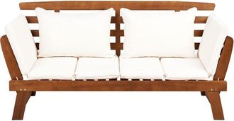 Beliani Beliani - Outdoor Dark Wood Bench Eucalyptus Wood Reclining Armrests Off-White Cushions Portici