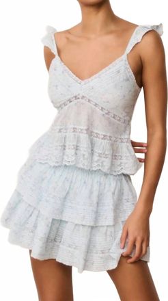 LoveShackFancy Lainie Floral Cotton Top In Snowdrop Blue