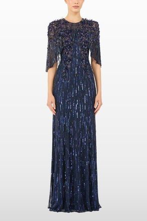 Jenny Packham Astra Sequin-Embellishment Maxi Dress in Blueberry at Nordstrom, Size 16 Uk