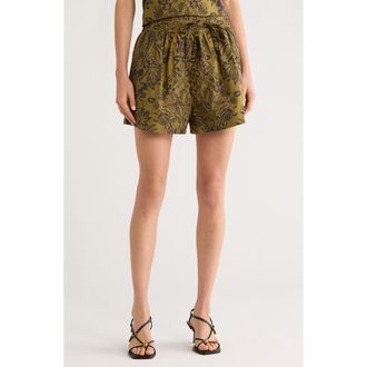 Ulla Johnson Rowan Tie Waist Shorts in Olive Flora at Nordstrom, Size 12