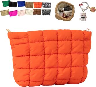Generic Solid Color Quilted Design Clutch, Large Capacity Travel Storage Bag, Cute Quilted Puffer Makeup Bag,Women Travel Toiletry (Orange)