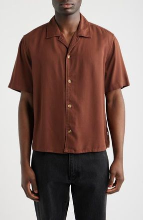 Wax London Curzon Solid Twill Camp Shirt in Brown at Nordstrom, Size Xx-Large