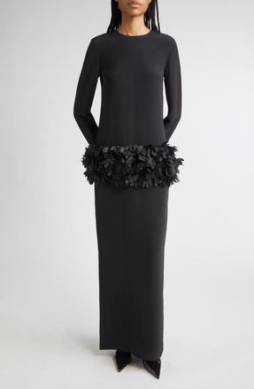 Toteme Petal Long Sleeve Wool & Silk Evening Dress in Black at Nordstrom, Size 10 Us