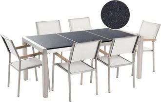Beliani Garden Dining Set 6 Seater GROSSETO Triple Plate Granite Polished Black/ White