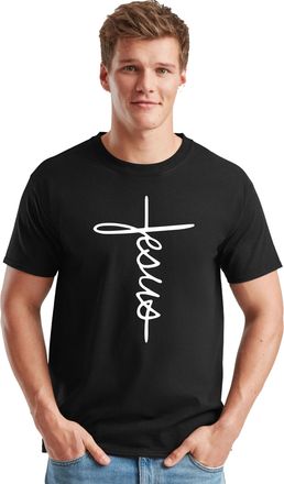 Generic Jesus T-Shirt Vertical Cross Religious Affection Spritual Top (UK, Alpha, XXL, Regular, Regular, Royal)