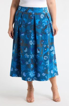 Sugarlips Palmate Pleated Midi Skirt in Teal-Blue at Nordstrom, Size 1X