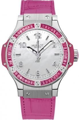 Hublot Tutti Frutti Mother of Pearl Dial Pink Baguette Sapphires Pink Rubber Ladies Watch 361.SP.6010.LR.1933