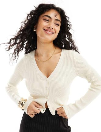 Vero Moda ribbed knit cardigan in cream-White