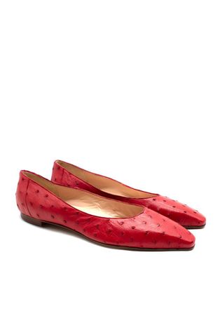 Manolo Blahnik Red Ostrich Ballet Flats Size 40.5