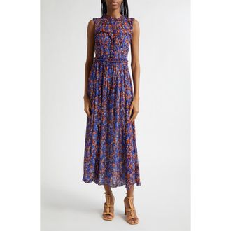 Ulla Johnson Kasia Floral Silk Midi Dress in Violet at Nordstrom, Size 00