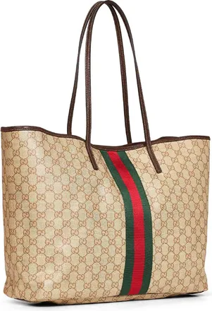 Gucci Womens Shopping Bag Tribeca Sand And Dark Brown Beige Cotton Shoulder