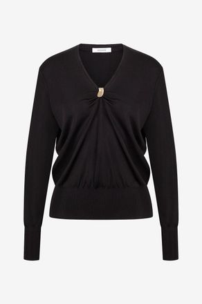 Ferragamo Feiner Pullover mit V-Ausschnitt und Schmuck-Clip
