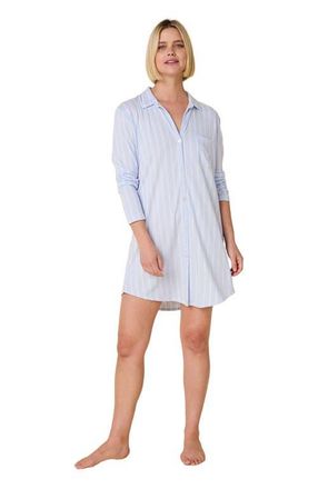The Cats Pajamas Pima Knit Night Shirt Stripes Dots in Heritage Stripe Blue at Nordstrom, Size X-Small