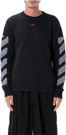 Off-white Diag Fuzzy Knit Crewneck - Heren - Ronde hals truien - Grijs - XL - Wol - Truien & Vesten