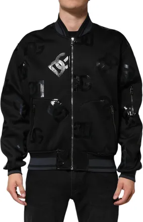 Dolce & Gabbana Mens Logo Print Zip Up Jacket - Black