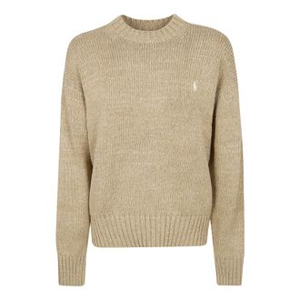 Polo Ralph Lauren Round-neck Knitwear, female, Brown, Size: S Cotton Crewneck Sweater