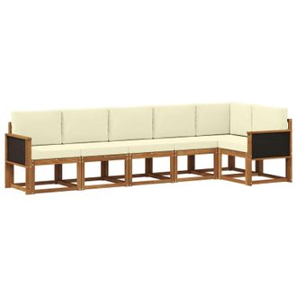 vidaXL Conjunto De Sof&aacute;s De Exterior 6 Pcs Natural Y Crema Poli&eacute;ster Vidaxl