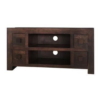Jaipur Furniture Plazma TV Unit 4 Drawer - Mango Wood - L40 x W110 x H55 cm - Dark Finish in Brown