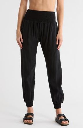 Vitamin A Nya Smocked Linen & Organic Cotton Blend Beach Cover-Up Pants in Black at Nordstrom Rack, Size Small